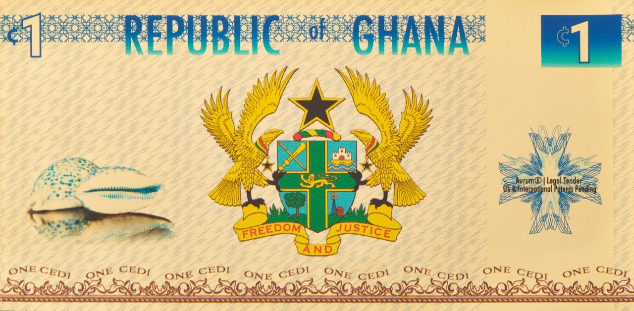 Gold backed legal tender 1 cedi republic of ghana 100mg 24k gold aurum freedom bill back side