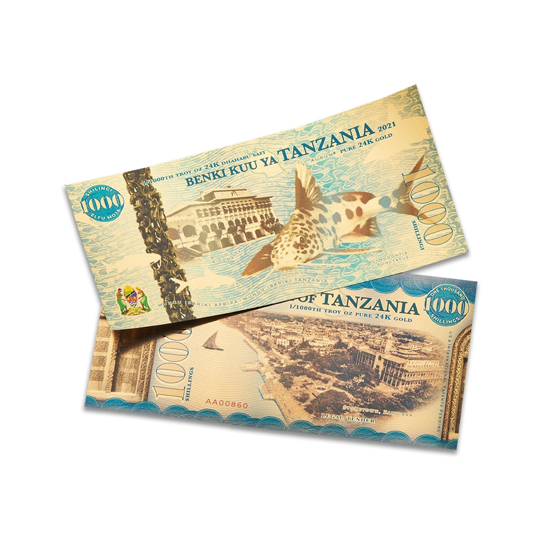 Tanzanian 1000 Shilling Kituo Cha Kigoma Aurum® 24k Gold Bill
