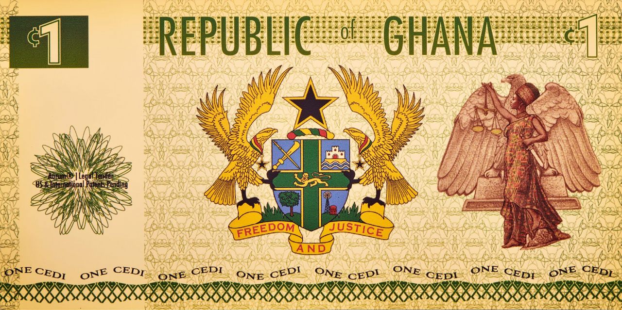 Gold backed legal tender 1 cedi republic of ghana 100mg 24k gold aurum justice bill back side