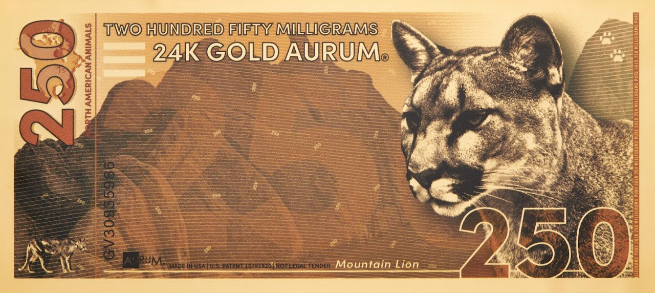 250mg 24k gold north american mountain lion aurum gold bill