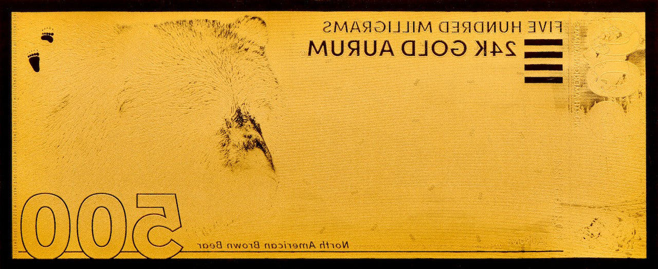 500mg 24k gold north american bear aurum gold bill shown reverse side