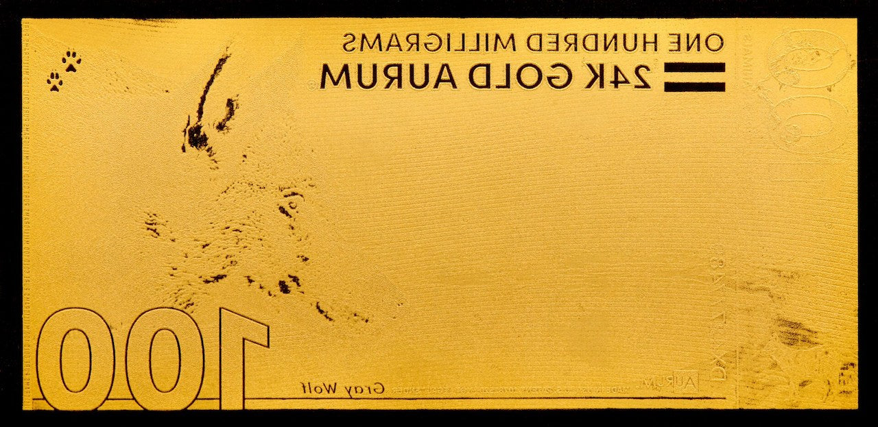 100mg 24k gold north american gray wolf aurum gold bill shown reverse side
