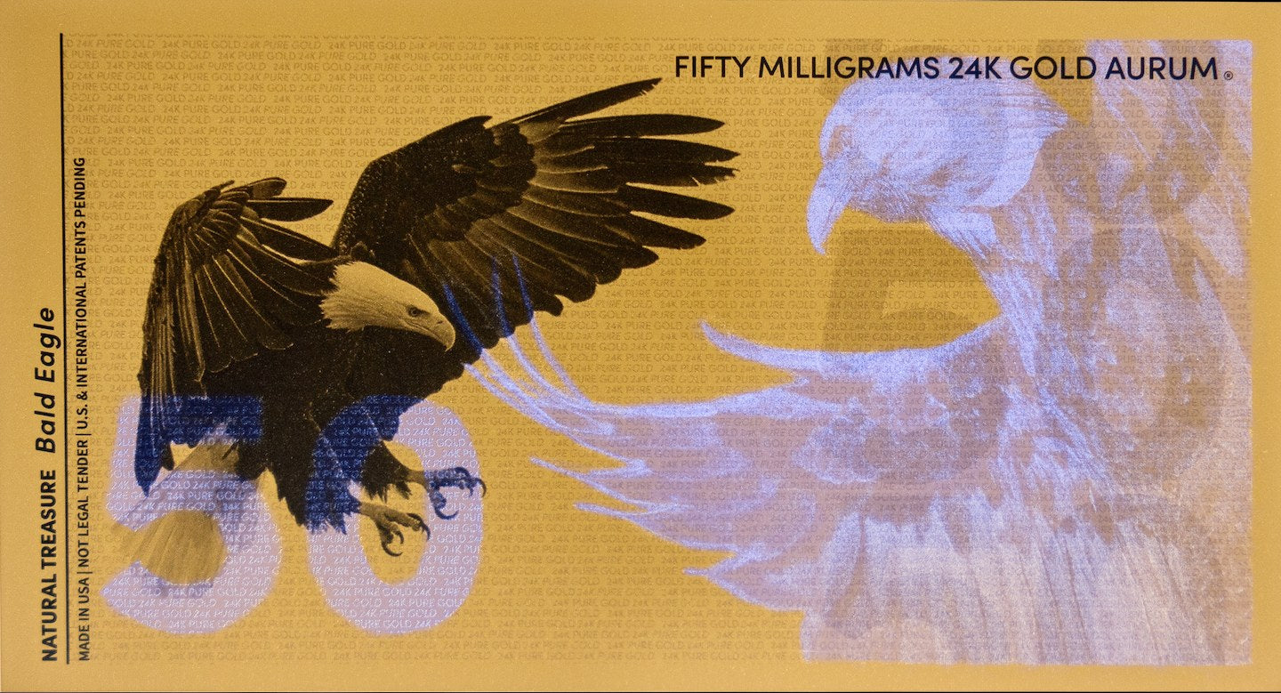 reverse of 50mg gold aurum bald eagle bill showing uv designs