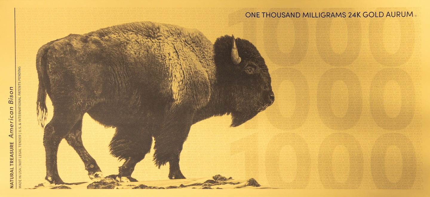 natural treasure american bison 24k 1000mg fine gold bill reverse side design