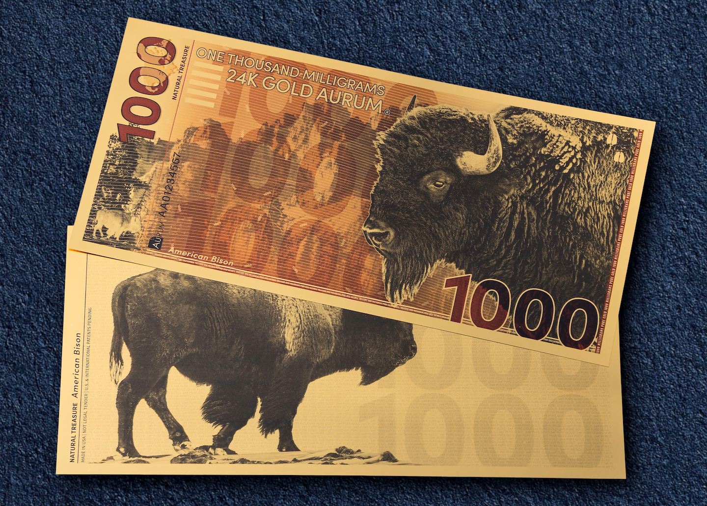 natural treasure bullion series 24k gold bill obverse and reverse of aurum 1 gram note