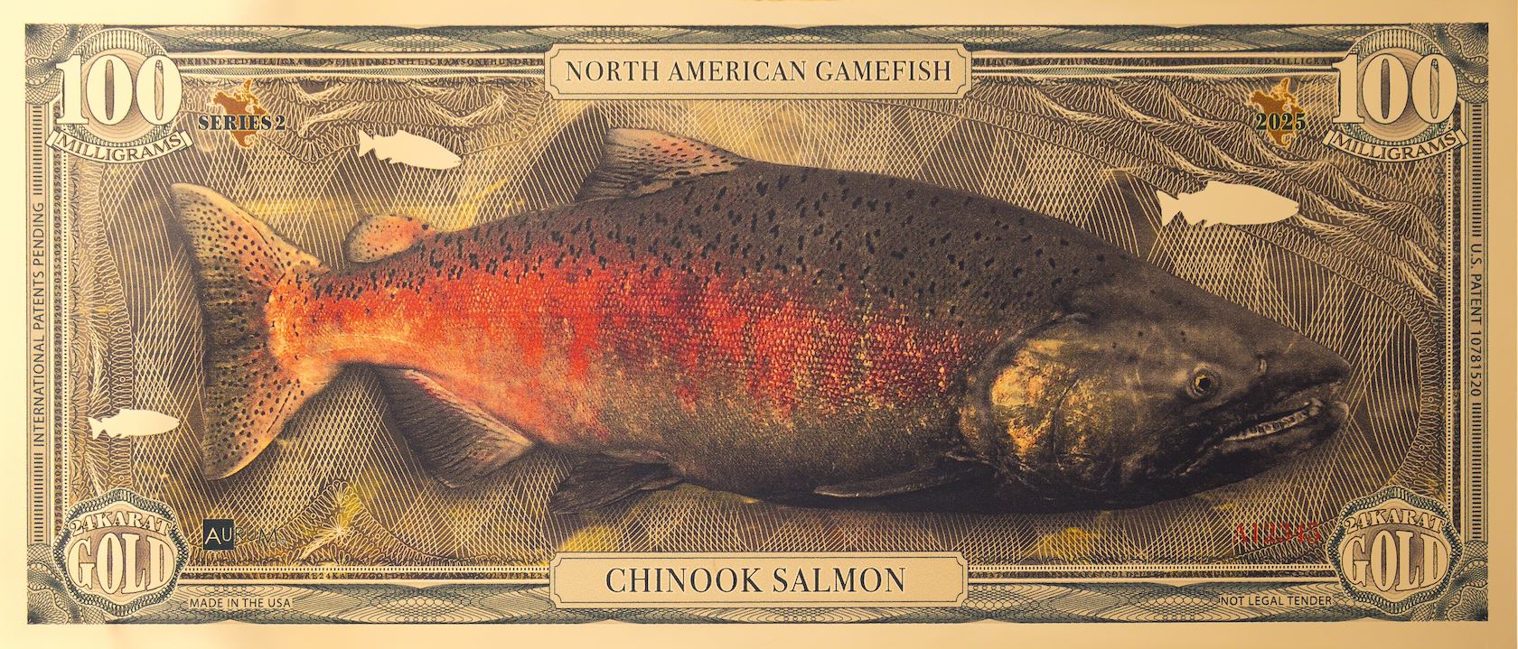 the chinook salmon north american gamefish bill with 100mg of 24k gold