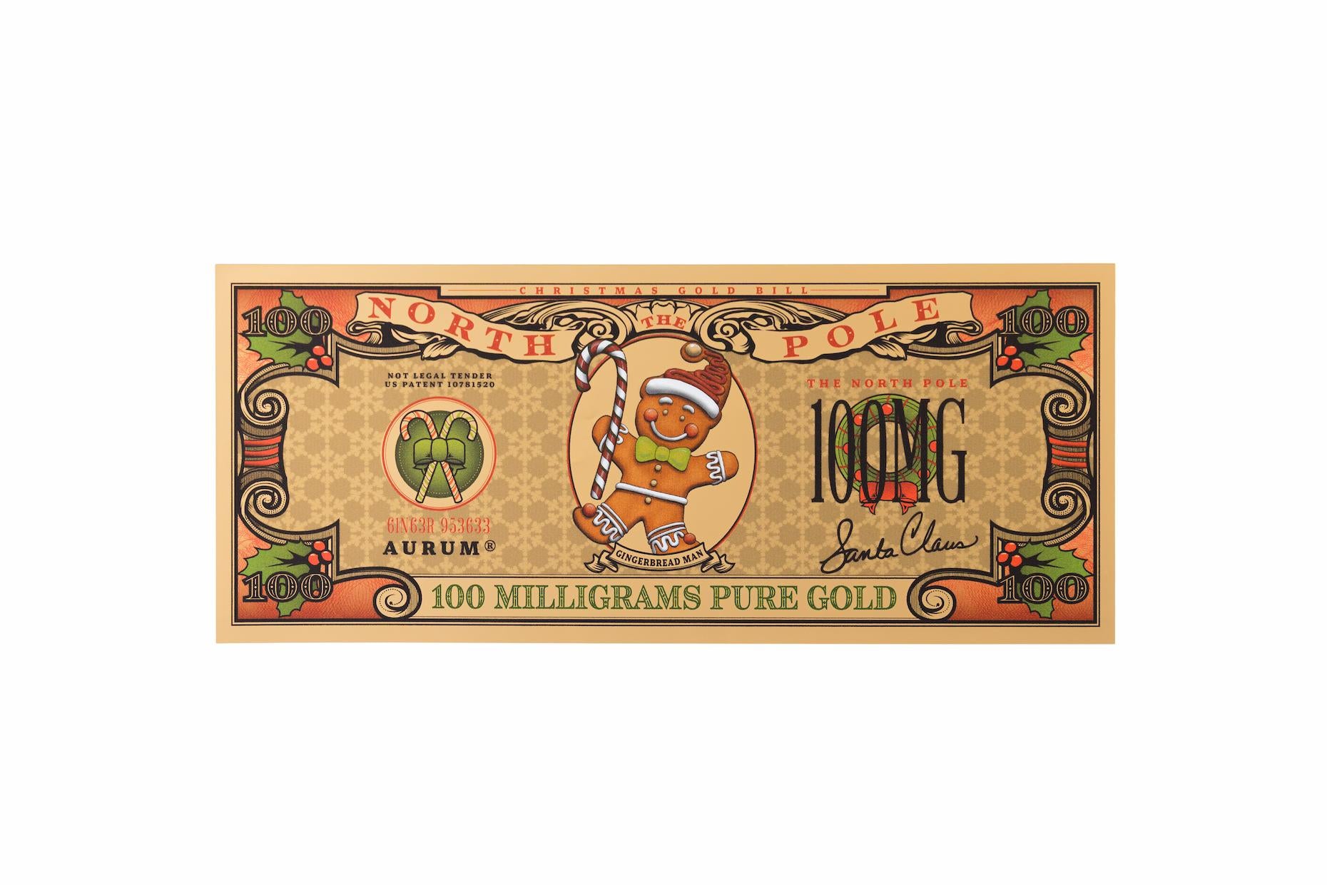 Gingerbread Man Aurum® 1/10th Gram 24k Gold Bill