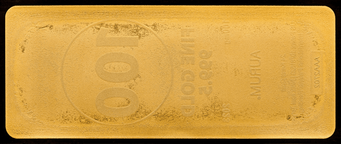 the 100mg 24k gold bar aurum bill shown reverse side