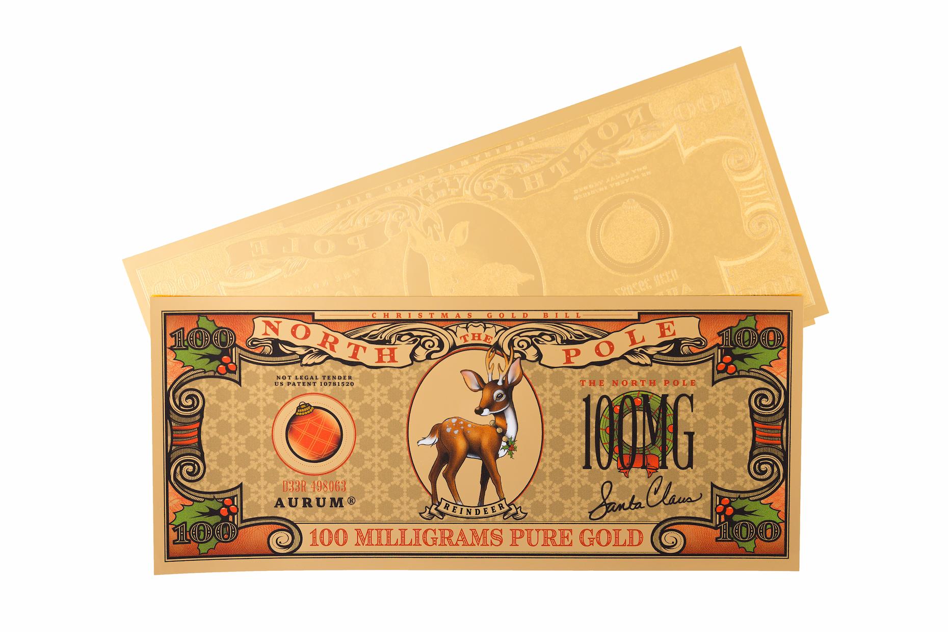 New! Christmas Reindeer Aurum® 24k Gold Bill