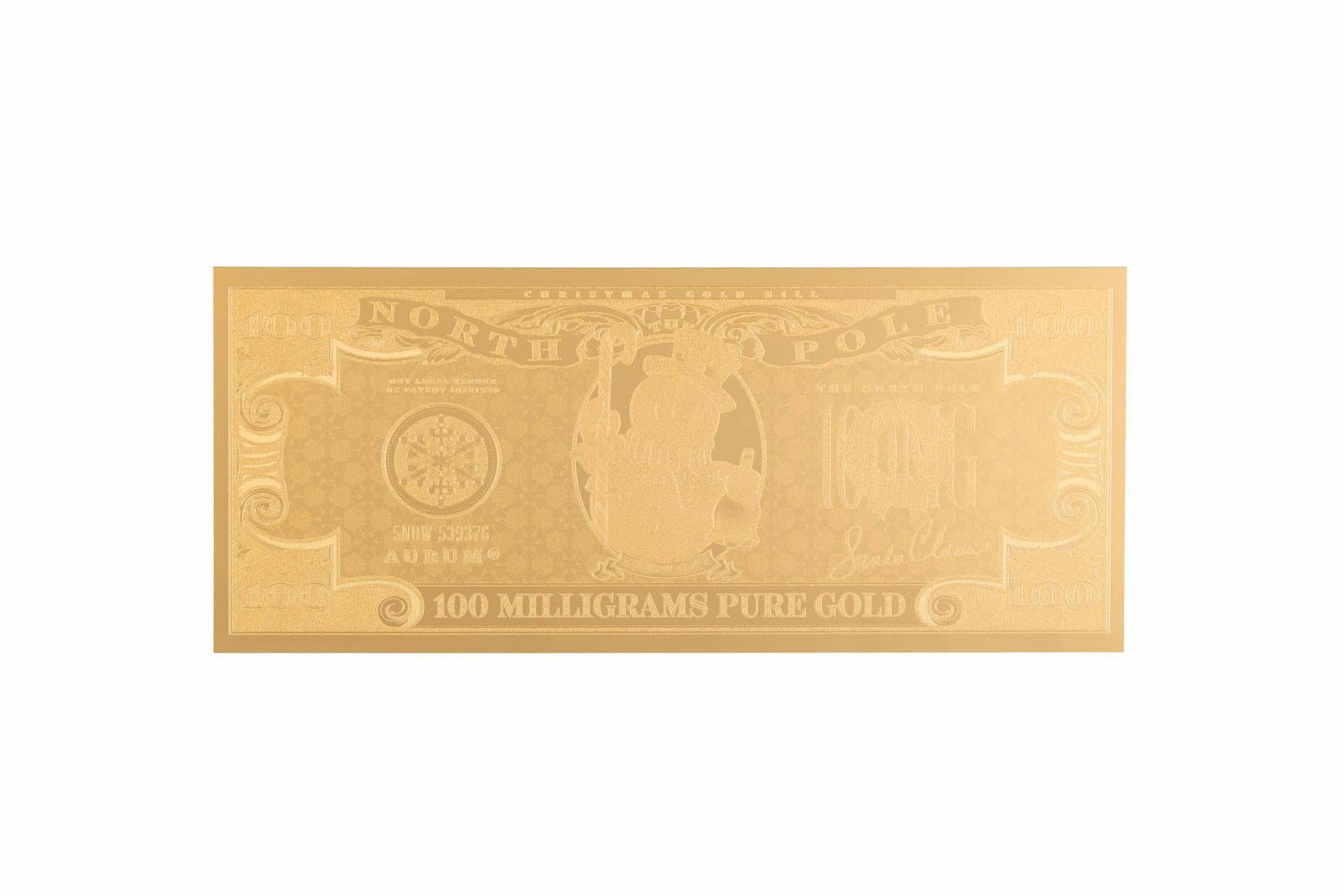 Snowman Aurum® 1/10th Gram 24k Gold Bill