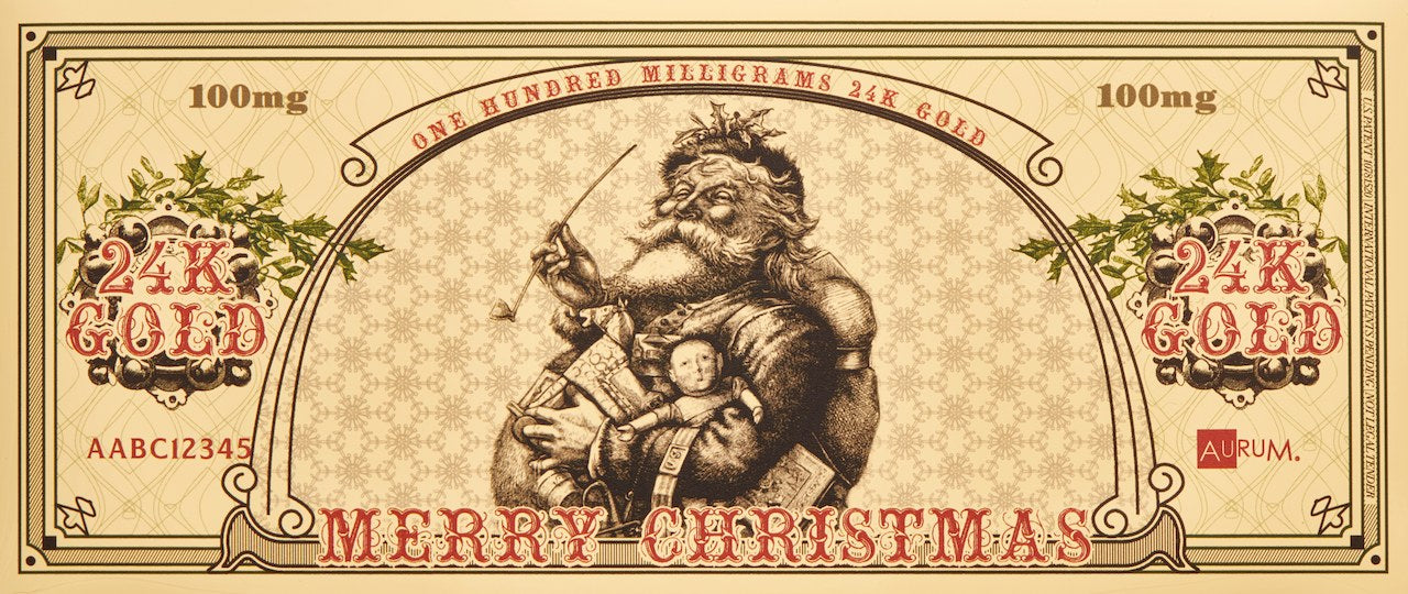 merry christmas vintage design santa bucks 24k gold bill front of aurum
