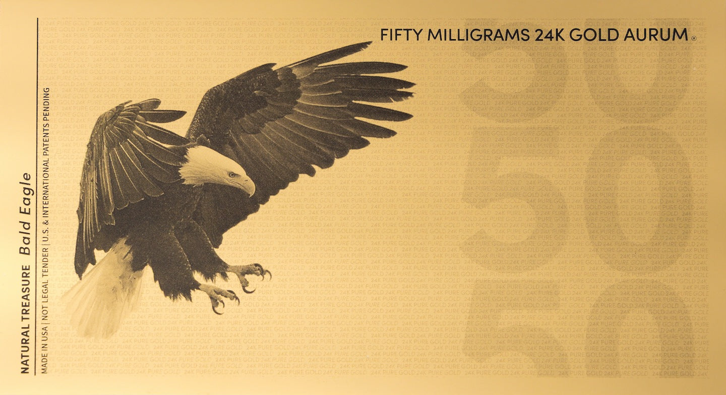 natural treasure bald eagle 24k 100mg fine gold bill reverse side design