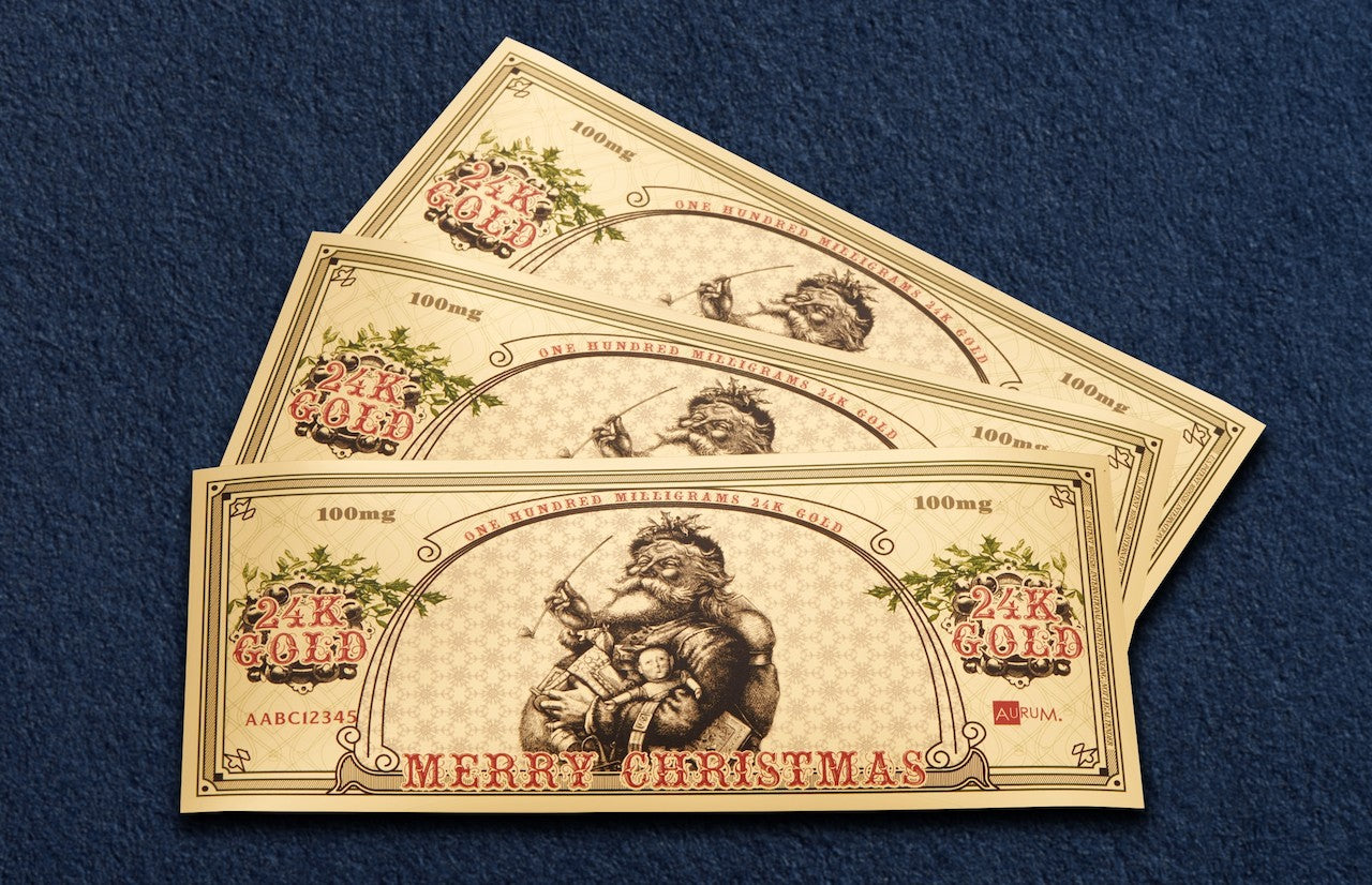 merry christmas santa bucks 24k gold aurum bills fanned out