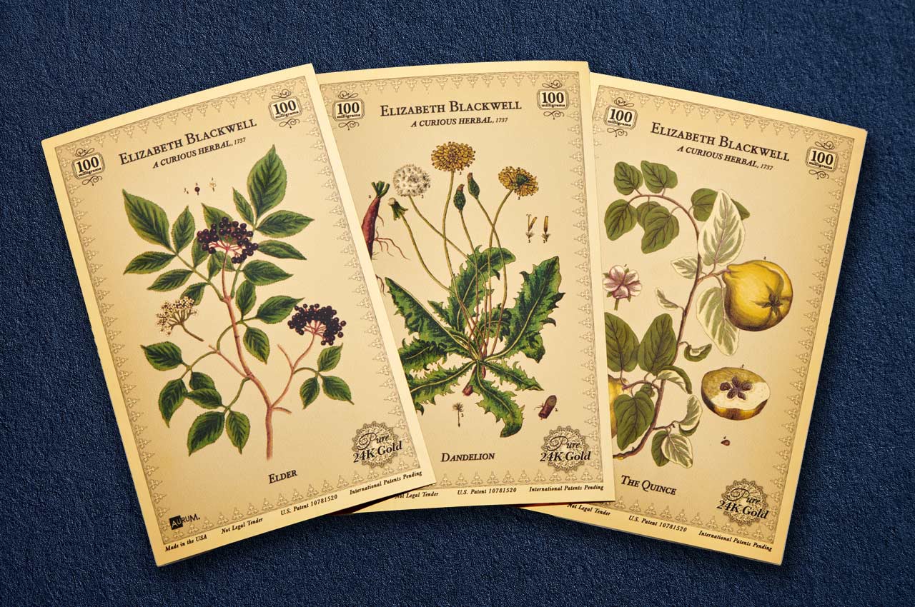 the elizabeth blackwell gold card collectible set with 100mg of 24k gold each
