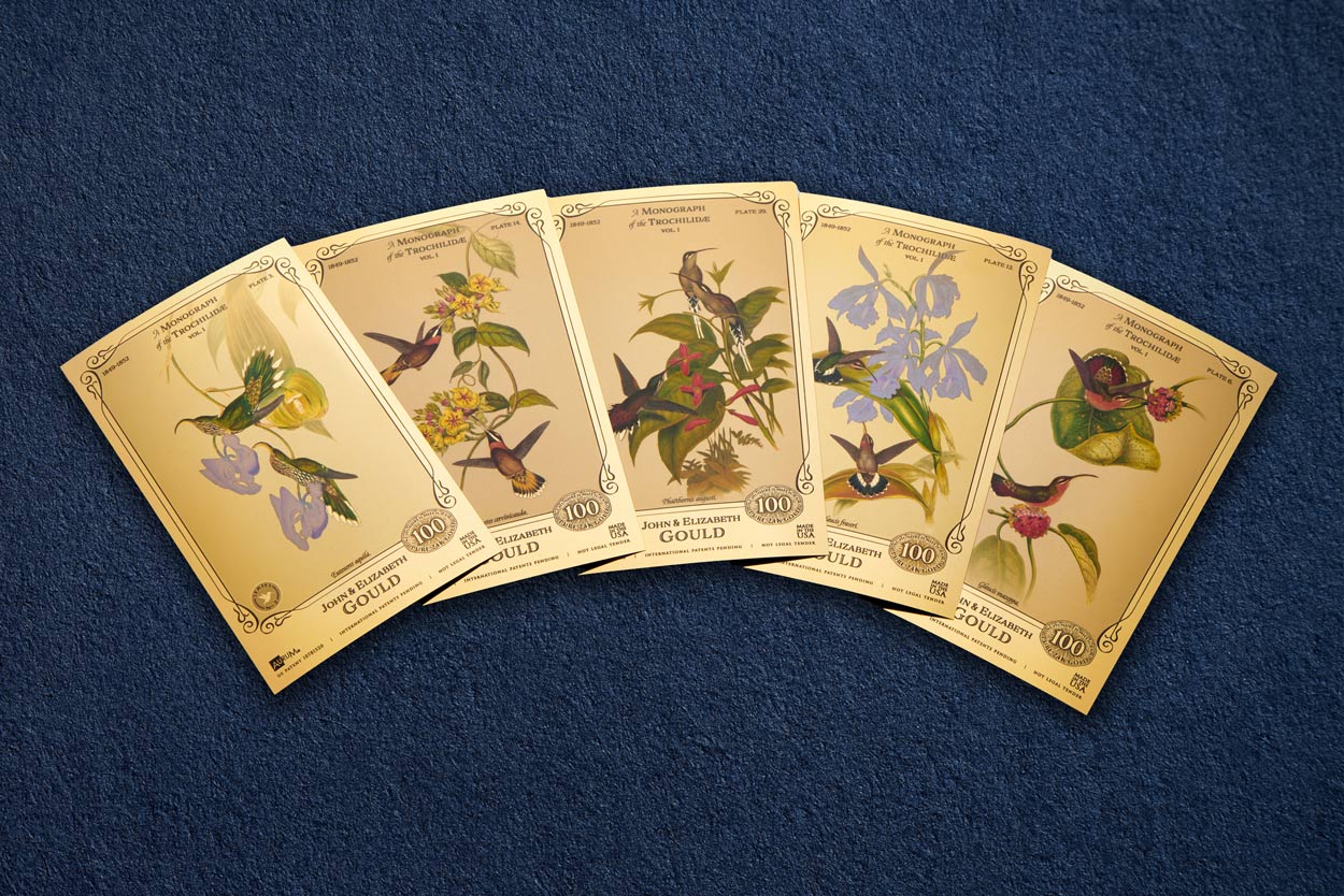john and elizabeth gould fine art hummingbirds collection with 5 collectible 24k gold aurum cards fanned