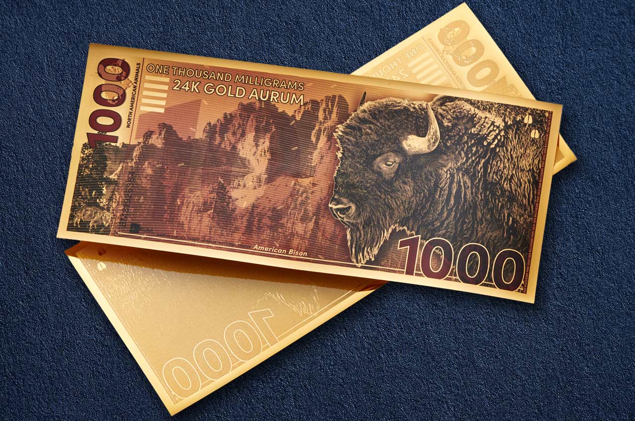 the best 1000mg gold bullion product on the market a 24k gold eagle aurum shown with obverse over reverse