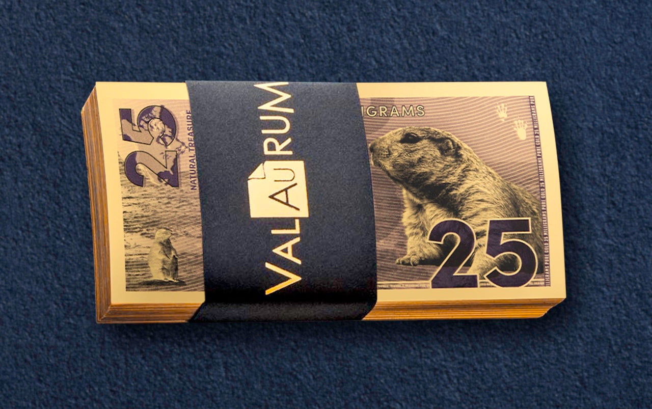 natural treasure bullion series stack of prairie dog 25 milligrams 24k gold notes