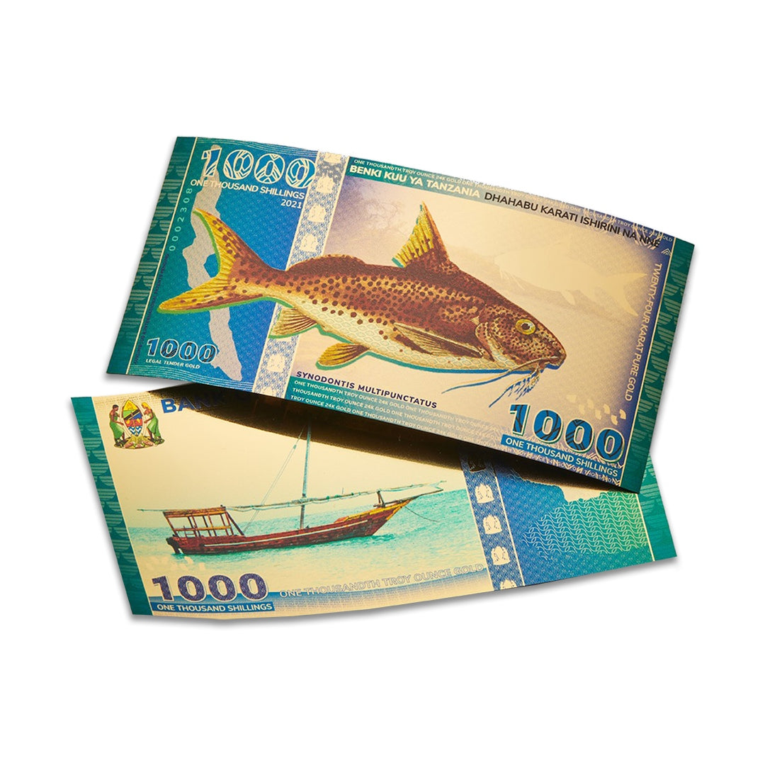 Tanzanian 1000 Shilling Lake Tanganyika Catfish Aurum® 24k Gold Bill