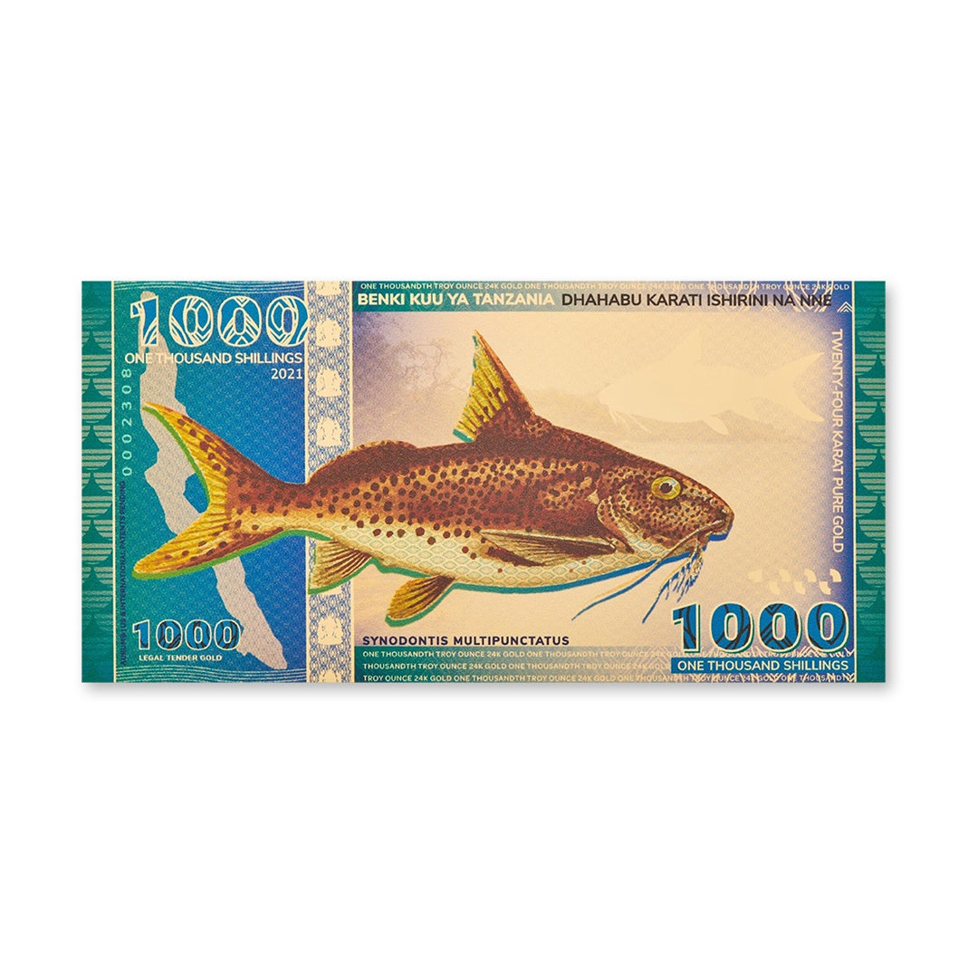 Tanzanian 1000 Shilling Lake Tanganyika Catfish Aurum® 24k Gold Bill