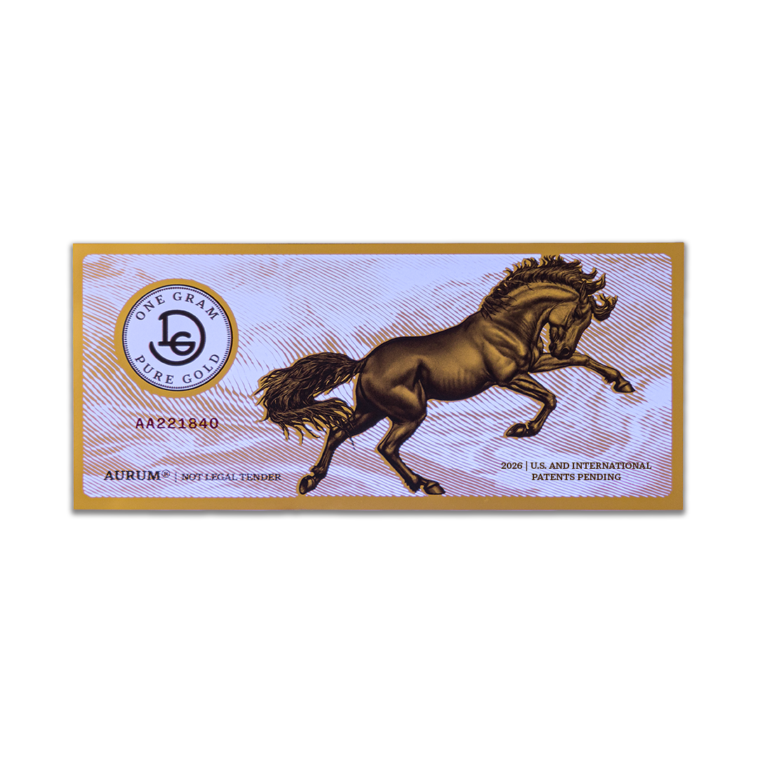 New! Mustang Gram Bullion Aurum® 1 Gram 24k Gold Bill