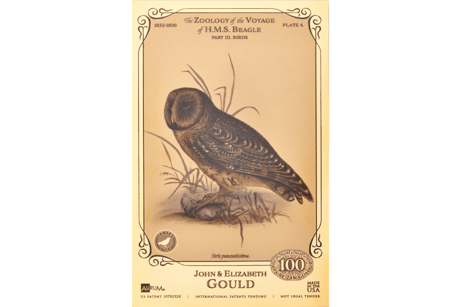HMS Beagle Tawny Owl Aurum 100mg 24k gold collectible card