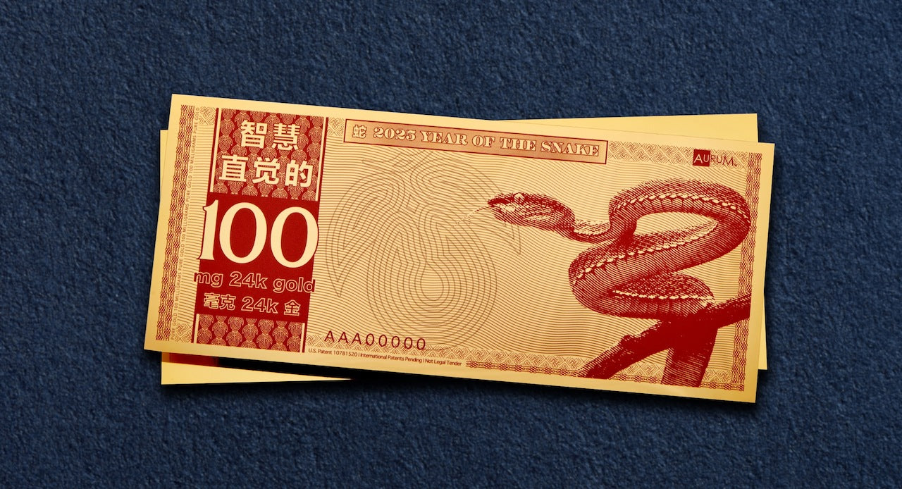 year of snake 24k gold aurum bill shown front over back