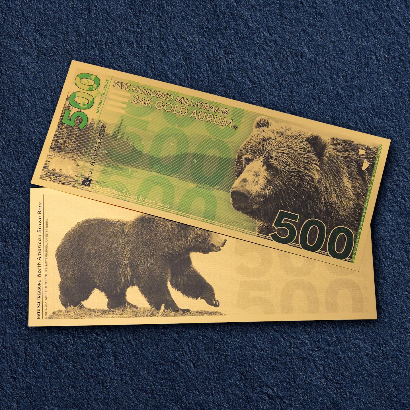 natural treasure bullion series 24k gold bill obverse and reverse of aurum 500mg note