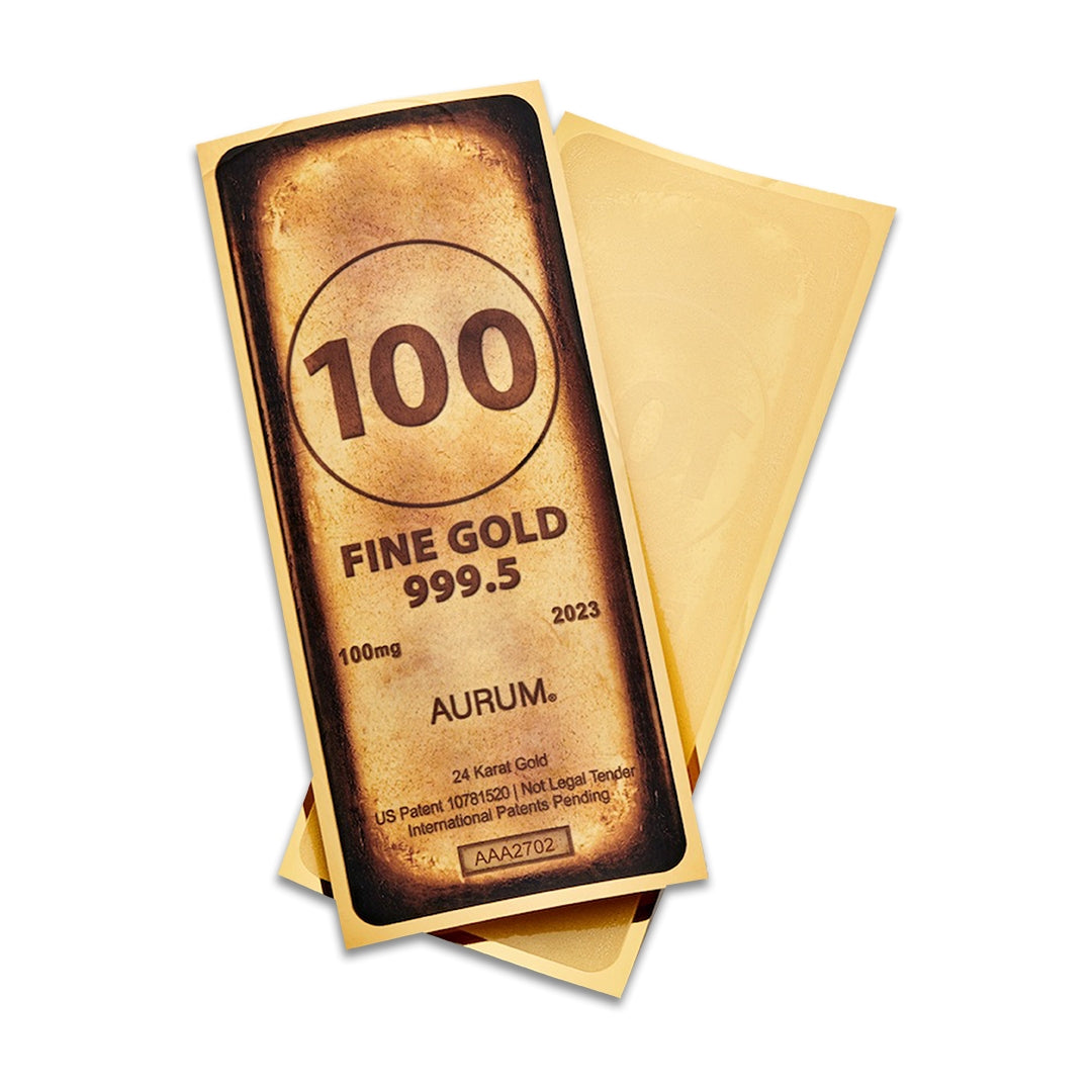 One Tenth Gram Gold Bar Aurum® 100mg 24k Gold Bill - Limited Production