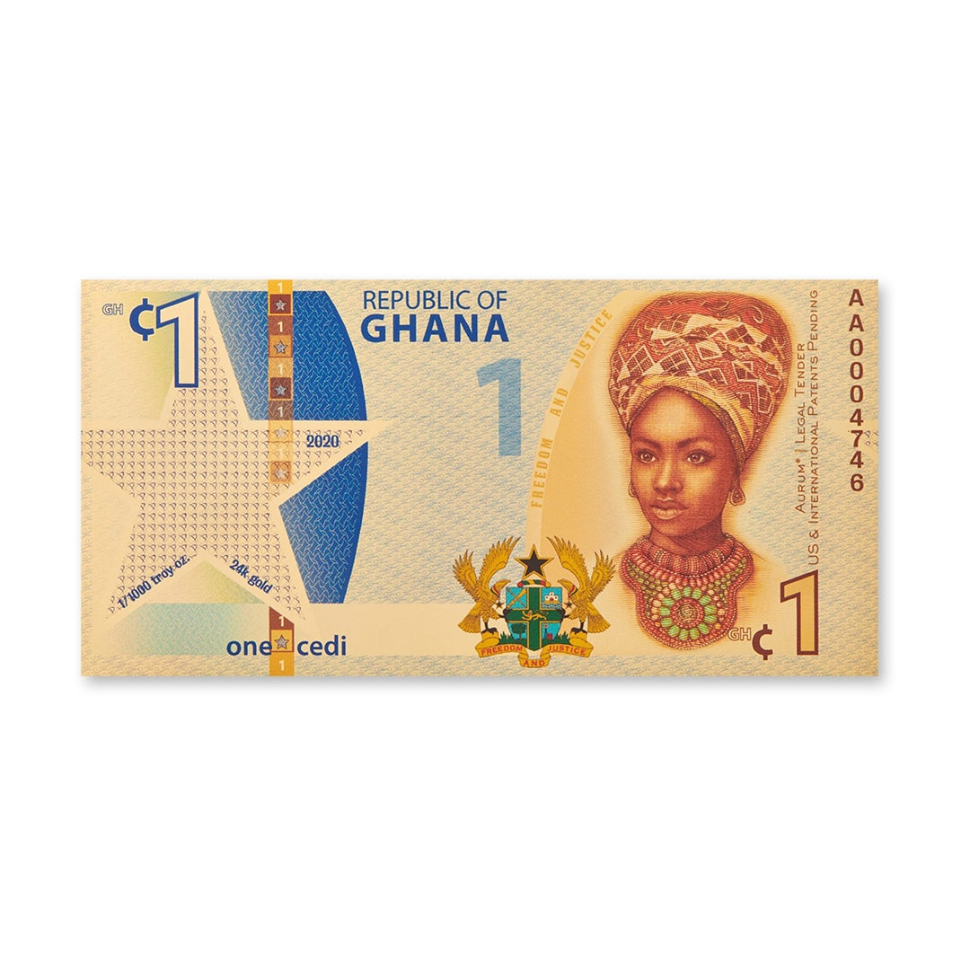 Republic of Ghana Liberty 1 Cedi Aurum® 24k Gold Bill
