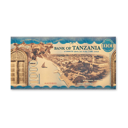 Tanzanian 1000 Shilling Kituo Cha Kigoma Aurum® 24k Gold Bill