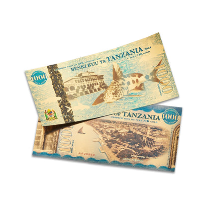 Tanzanian 1000 Shilling Kituo Cha Kigoma Aurum® 24k Gold Bill