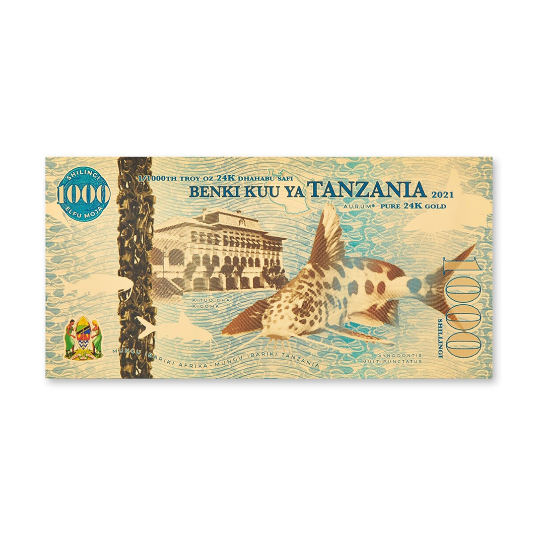 Tanzanian 1000 Shilling Kituo Cha Kigoma Aurum® 24k Gold Bill