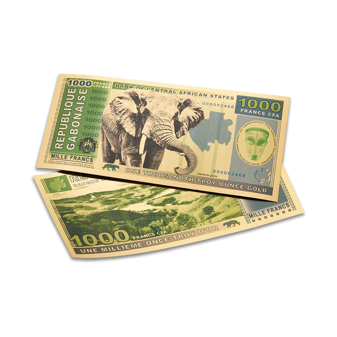 Gabon 1000 Franc Aurum® 24k Gold Bill - 1/10th Gram Each