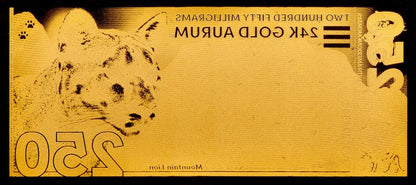 100 Stack of Mountain Lion Aurum® 250mg (each) 24k Gold Bills 2024