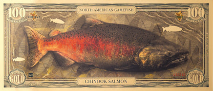 the chinook salmon north american gamefish bill with 100mg of 24k gold