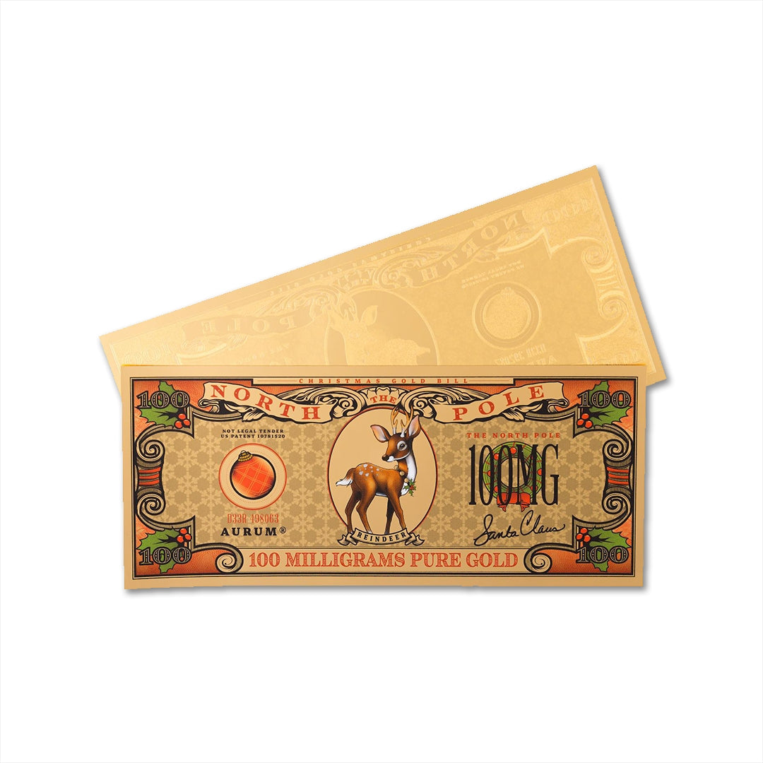 Christmas Reindeer Aurum® 1/10th Gram 24k Gold Bill