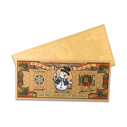 Snowman Aurum® 1/10th Gram 24k Gold Bill