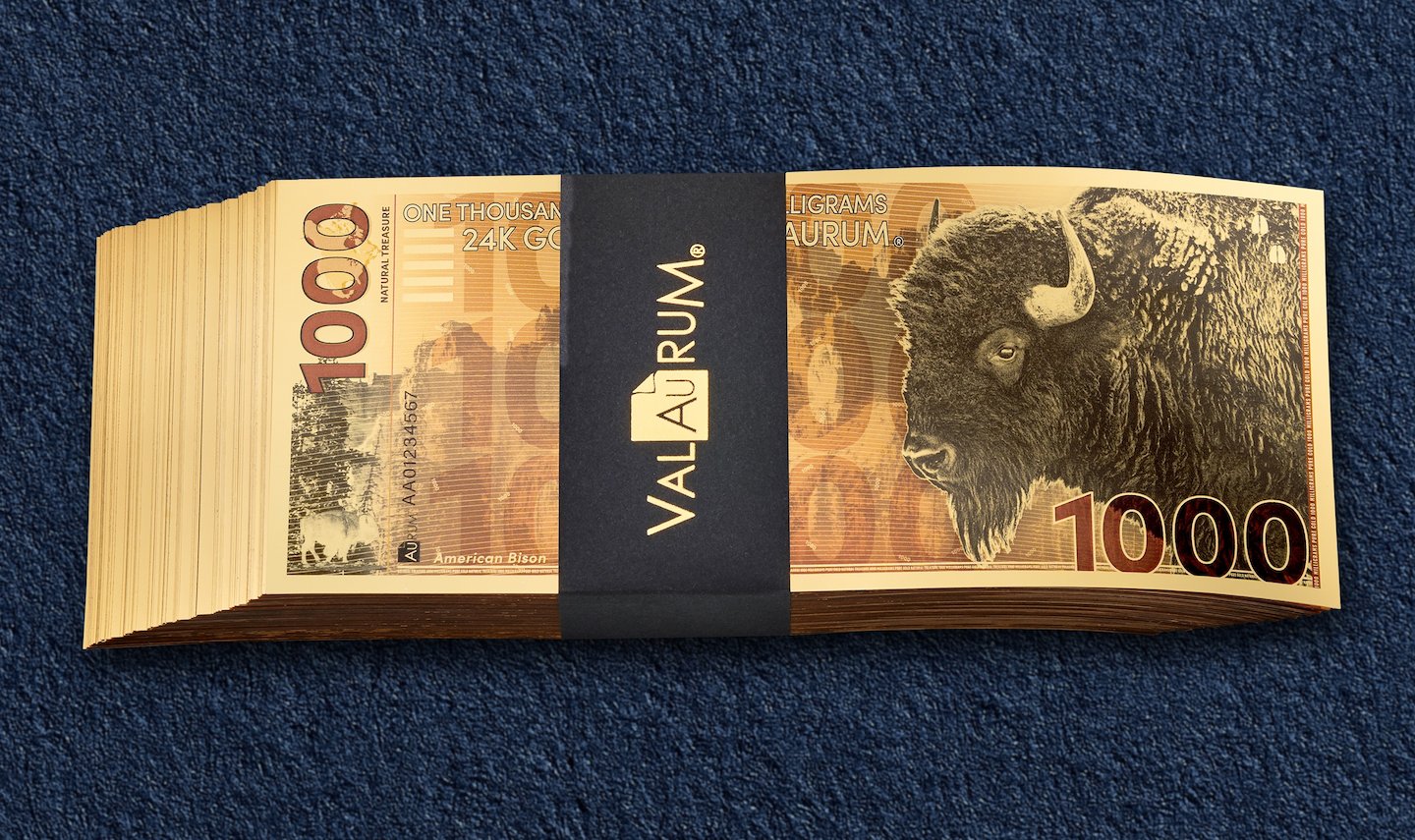 New! 10 Stack of American Bison Aurum® 1000mg (each) 24k Gold Bills Year 2025