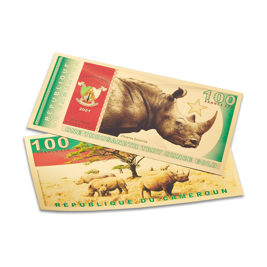 Republic of Cameroon 100 Francs CFA Black Rhinoceros Aurum® 24k Gold Bill