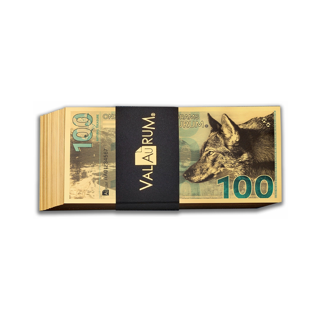 100 Stack of Gray Wolf Aurum® 100mg (each) 24k Gold Bills