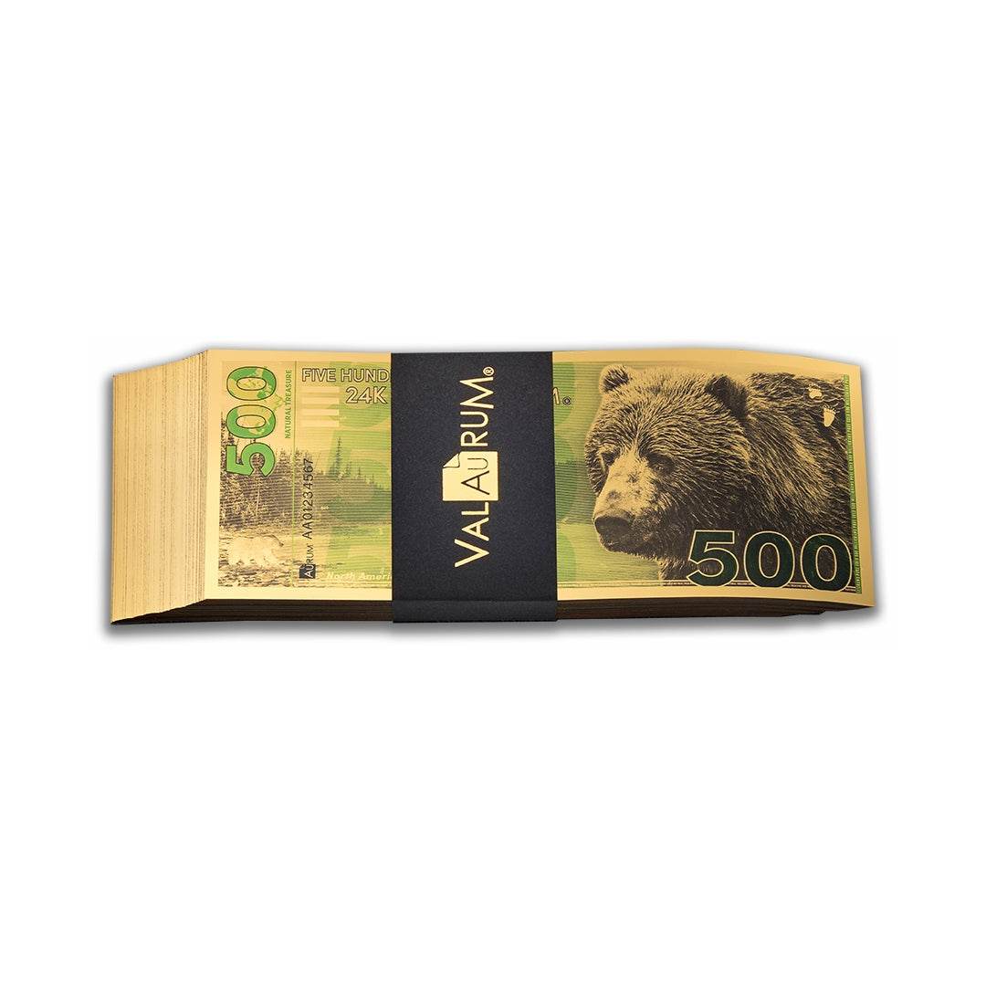 20 Stack of Brown Bear Aurum® 500mg (Half Gram Each) 24k Gold Bills