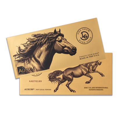 New! Mustang Gram Bullion Aurum® 1 Gram 24k Gold Bill
