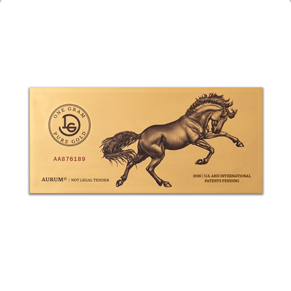 New! Mustang Gram Bullion Aurum® 1 Gram 24k Gold Bill