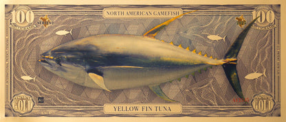 the yellow fin tuna north american gamefish bill with 100mg of 24k gold