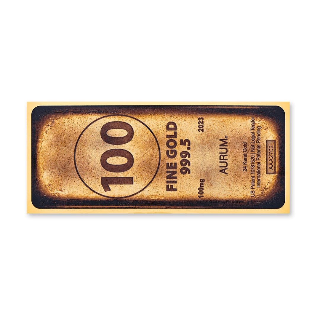 One Tenth Gram Gold Bar Aurum® 100mg 24k Gold Bill - Limited Production